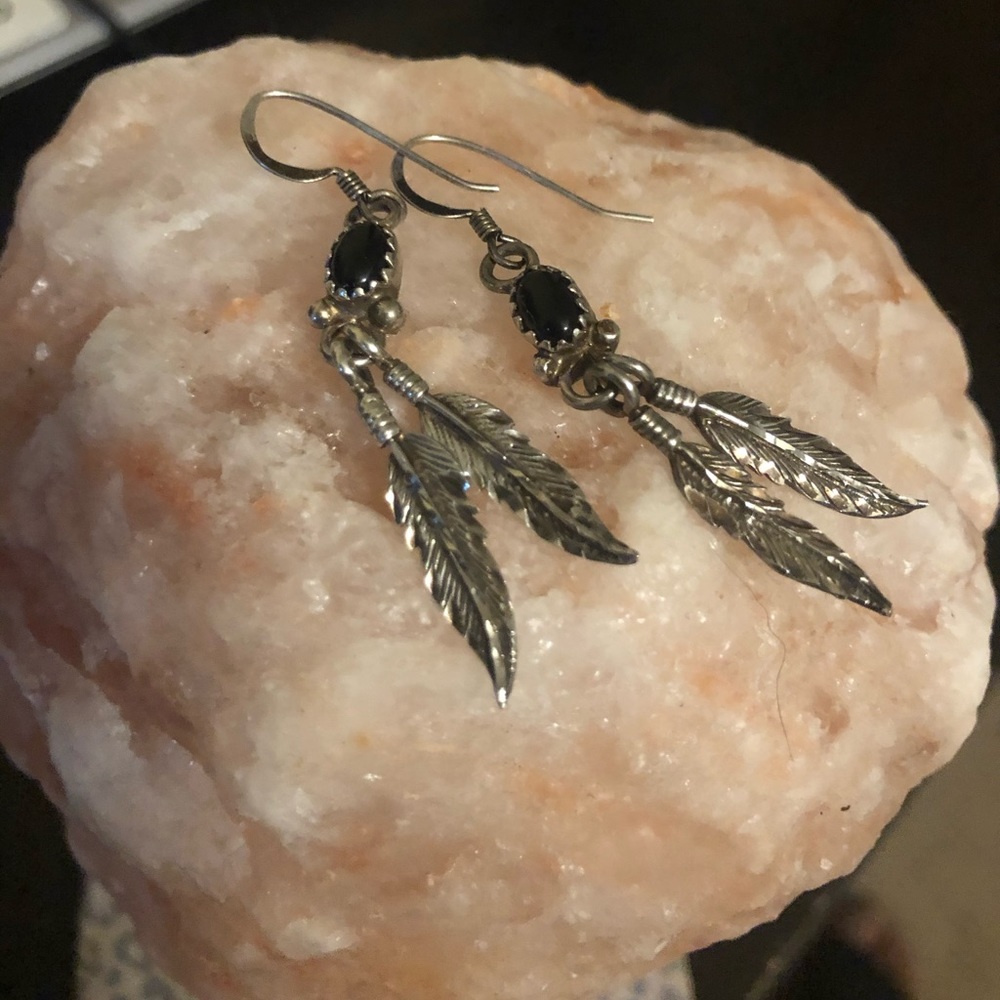 Sterling Silver Native Onyx Earrings